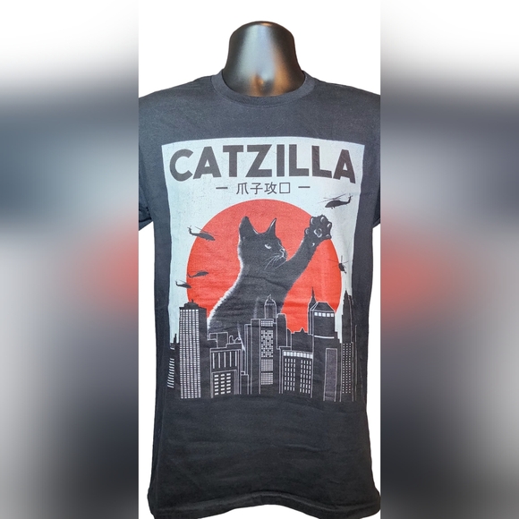 Vintage Style Catzilla Japanese Cat Retro Sunset Kitten T-Shirt Funny Cat tee - Picture 2 of 4